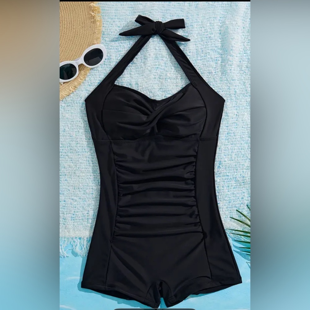 50’s looking Black Halter figure flattering Swimsuit  SZ. XXL